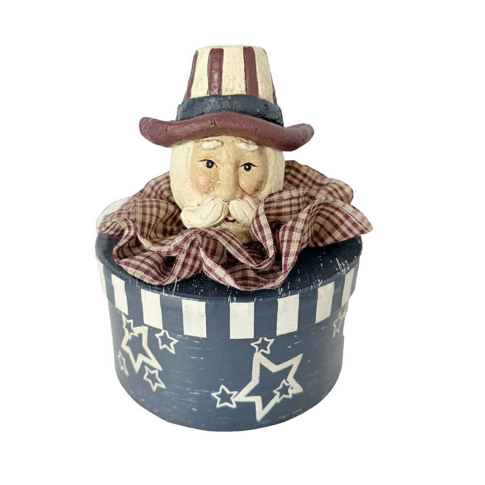 Patriotic Paper Mache' Uncle Sam Head Round Box Americana 4th of July